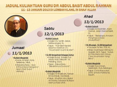 Jadual kuliah Dr Abdul Basit
